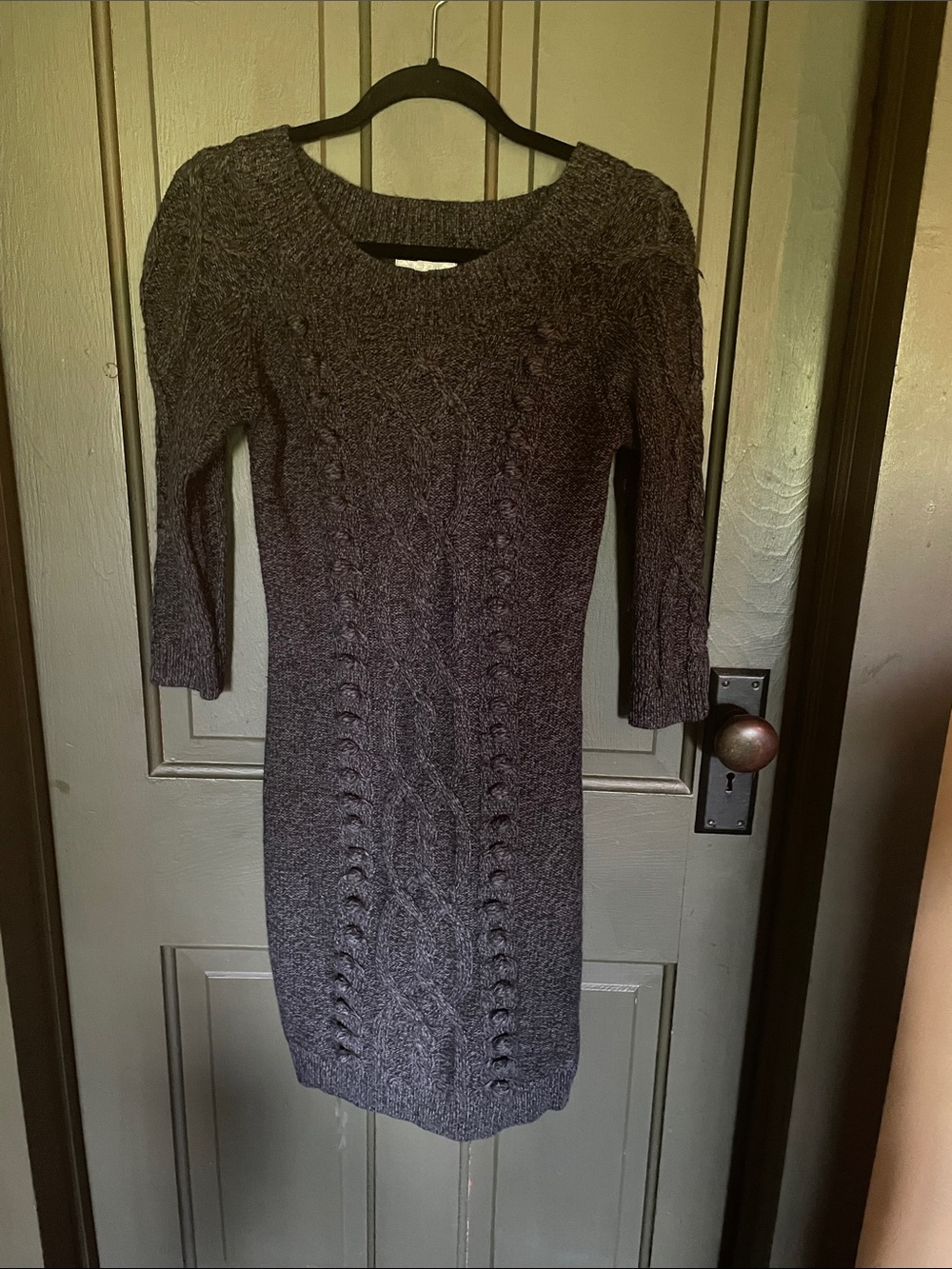 dressbarn Dark Gray Cable Knit Long Sleeve Sweater Dress